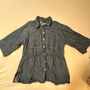 Make an Offer!  Zara Button-Front Chambray Tunic Shirt - Blue